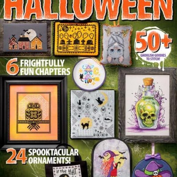 Halloween Cross Stitch Magazine & Hand-Dyed Fabric Bundle - 14ct Gray Aida, 7x9 - Picture 3 of 8
